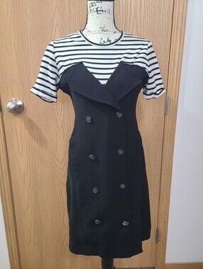 Front Row Shop Nautical Striped Sailor Double Breasted Button Fitted Dress
